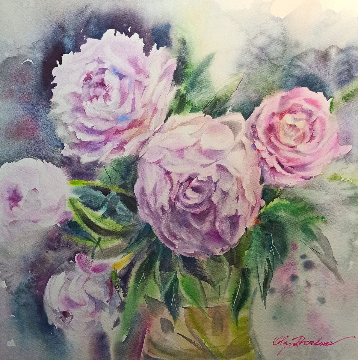 Pale pink peonies by Olga Drozdova