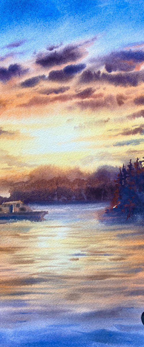 Sunset on the lake by Valeria Golovenkina