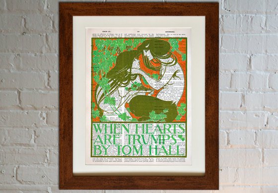 When Hearts Are Trumps - Collage Art Print on Large Real English Dictionary Vintage Book Page