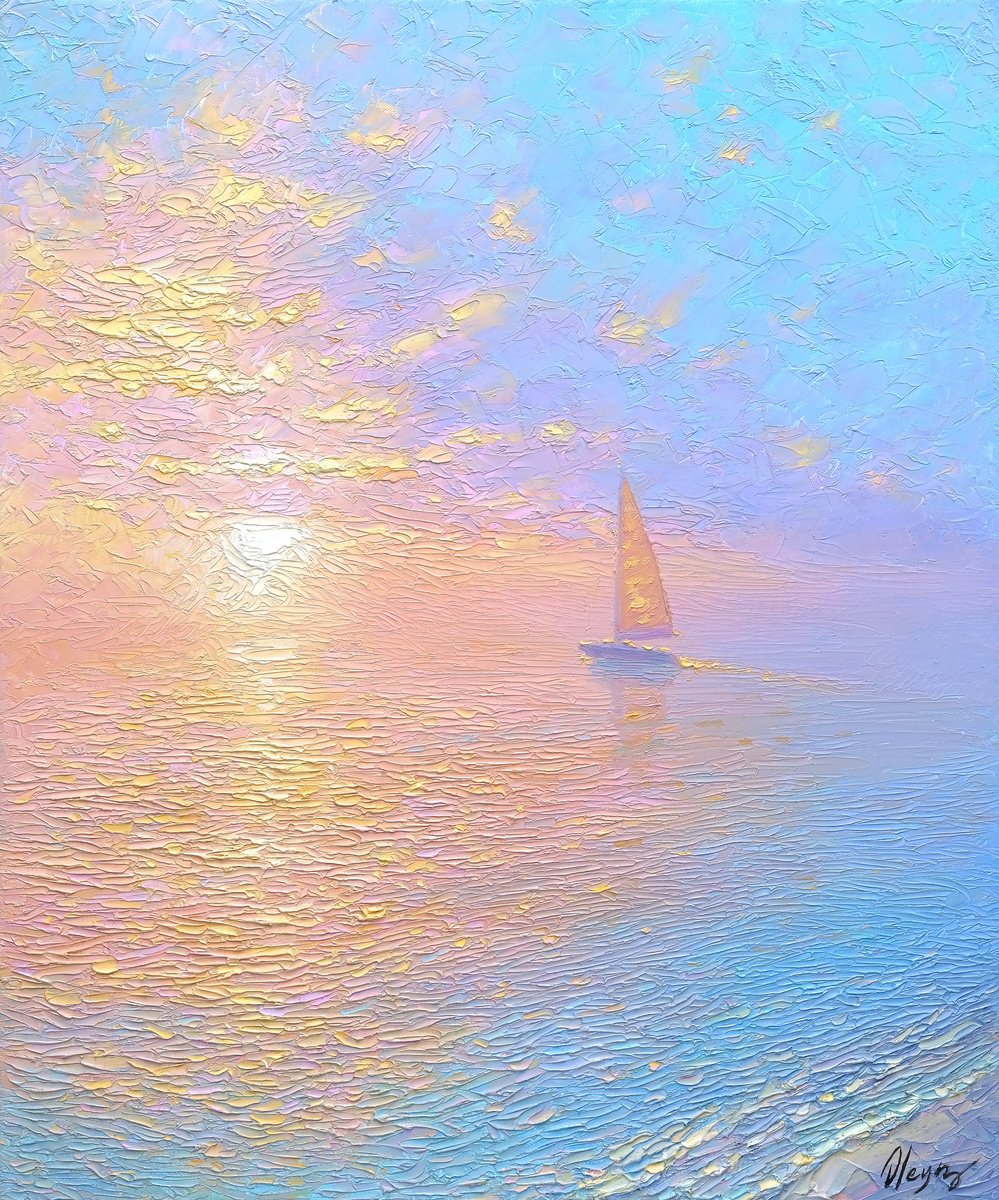 Impressionistic Landscape Oil Painting By Dmitry Oleyn, 20 X 24, Sunrise, Original Artwork