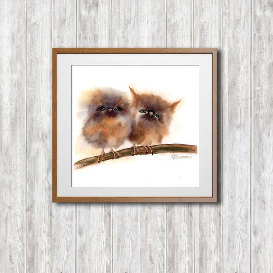 Two babies owl on the branch