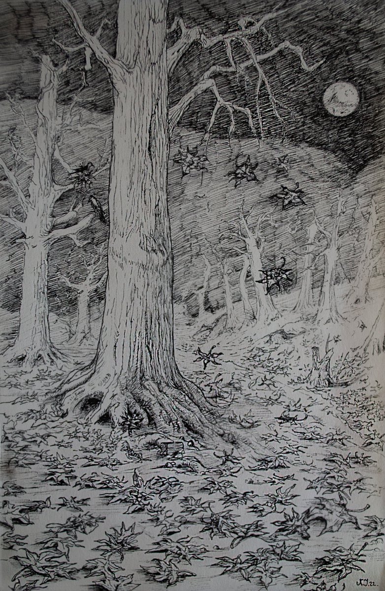 Illustrative Ink Drawing , Nocturne In Ink By Nikola Ivanovic, 8 X 12, Artwork For Sale On Artfinder