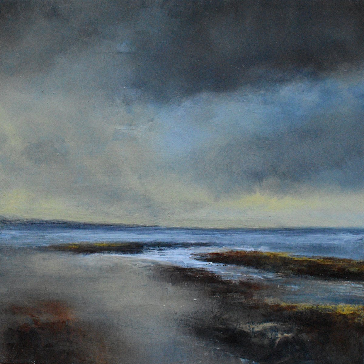 Expressive Landscape Oil Painting By Colin Slater, 8 X 8, Coastal Sky, Original Artwork