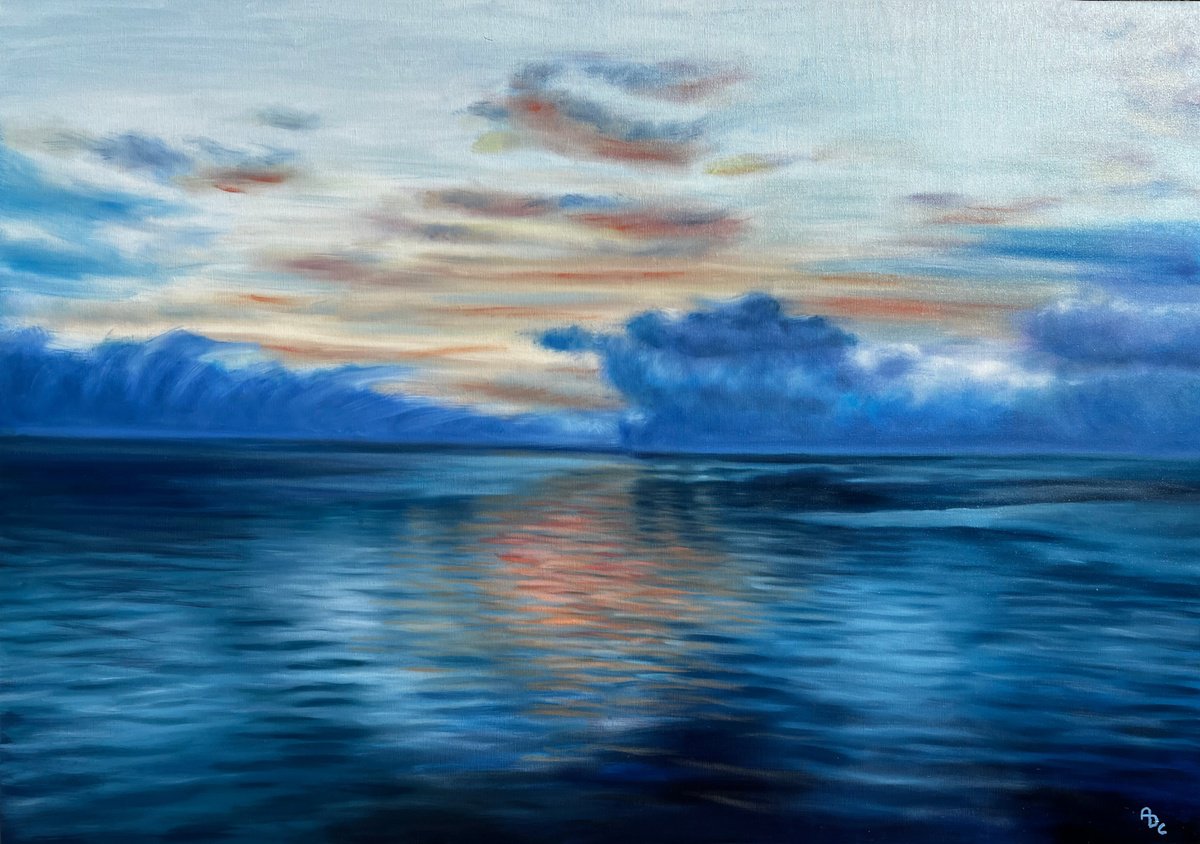Photorealistic Oil Painting , Dawn Over Mediterranean: Homebound By Angelo Di Carlo, 39 X 28, Artwork For Sale On Artfinder