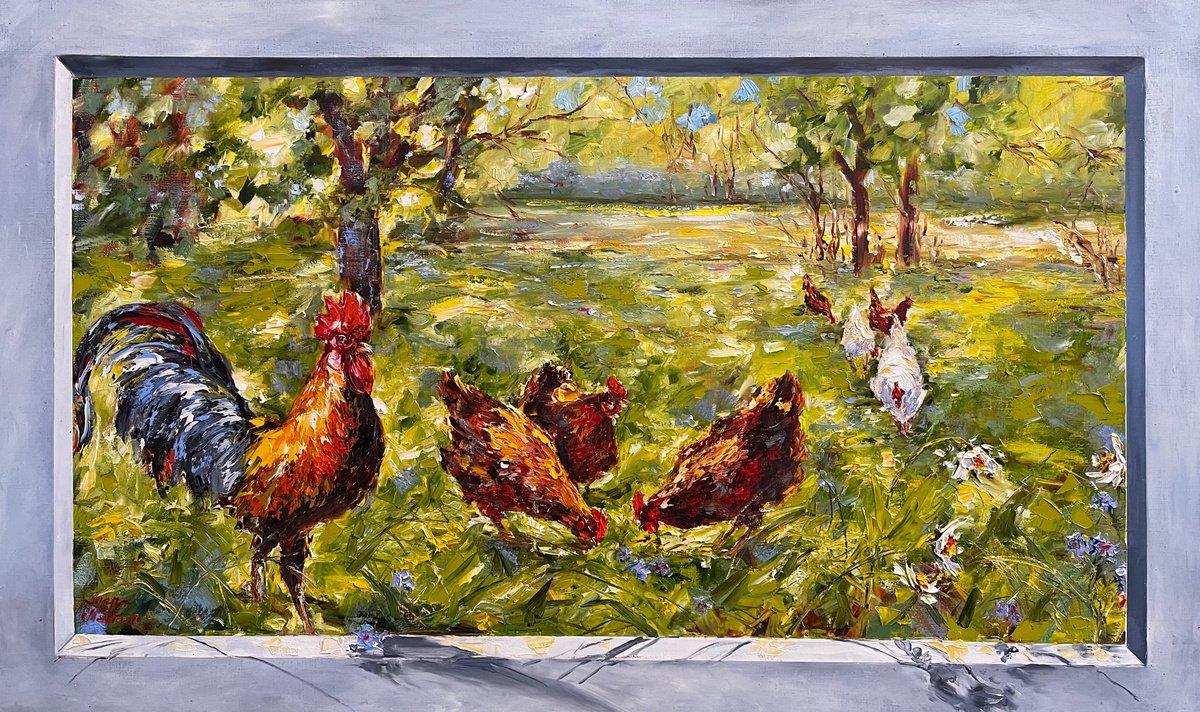 Impressionistic Animal Oil Painting By Diana Malivani, 39 X 24, In The Shade Of The Trees, Original Artwork