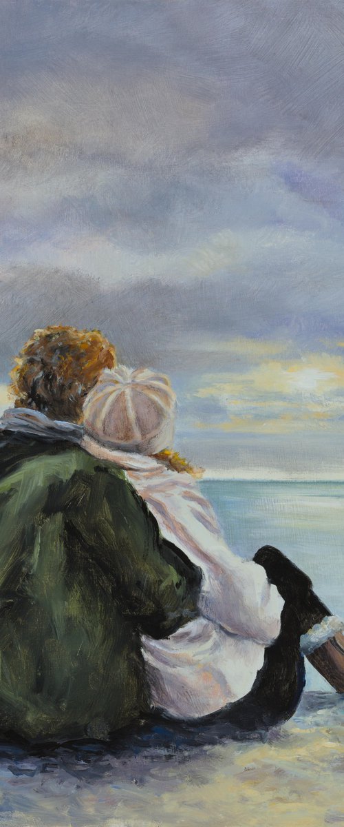 Couple in a cloudy seascape by Lucia Verdejo