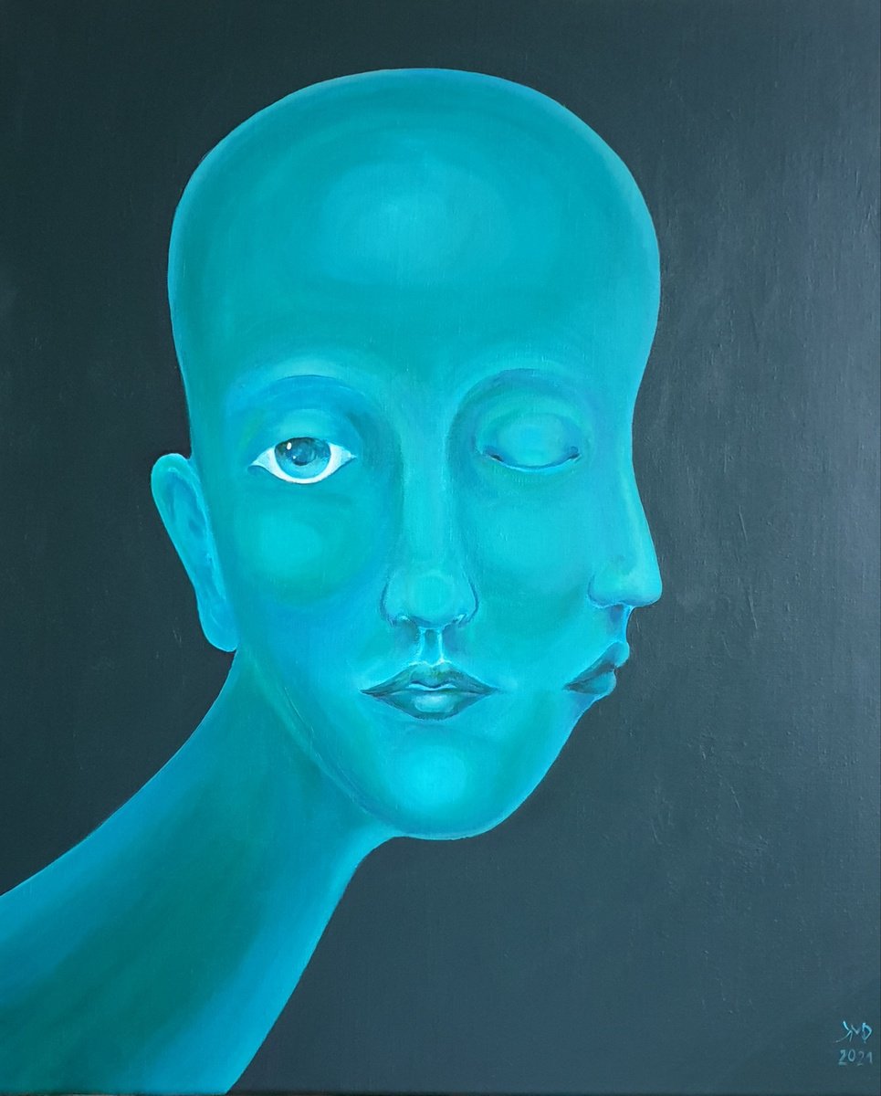 Surrealistic Portrait Acrylic Painting By Ksenia June, 20 X 24", I Hear And I See (All Your Desires), Original Artwork