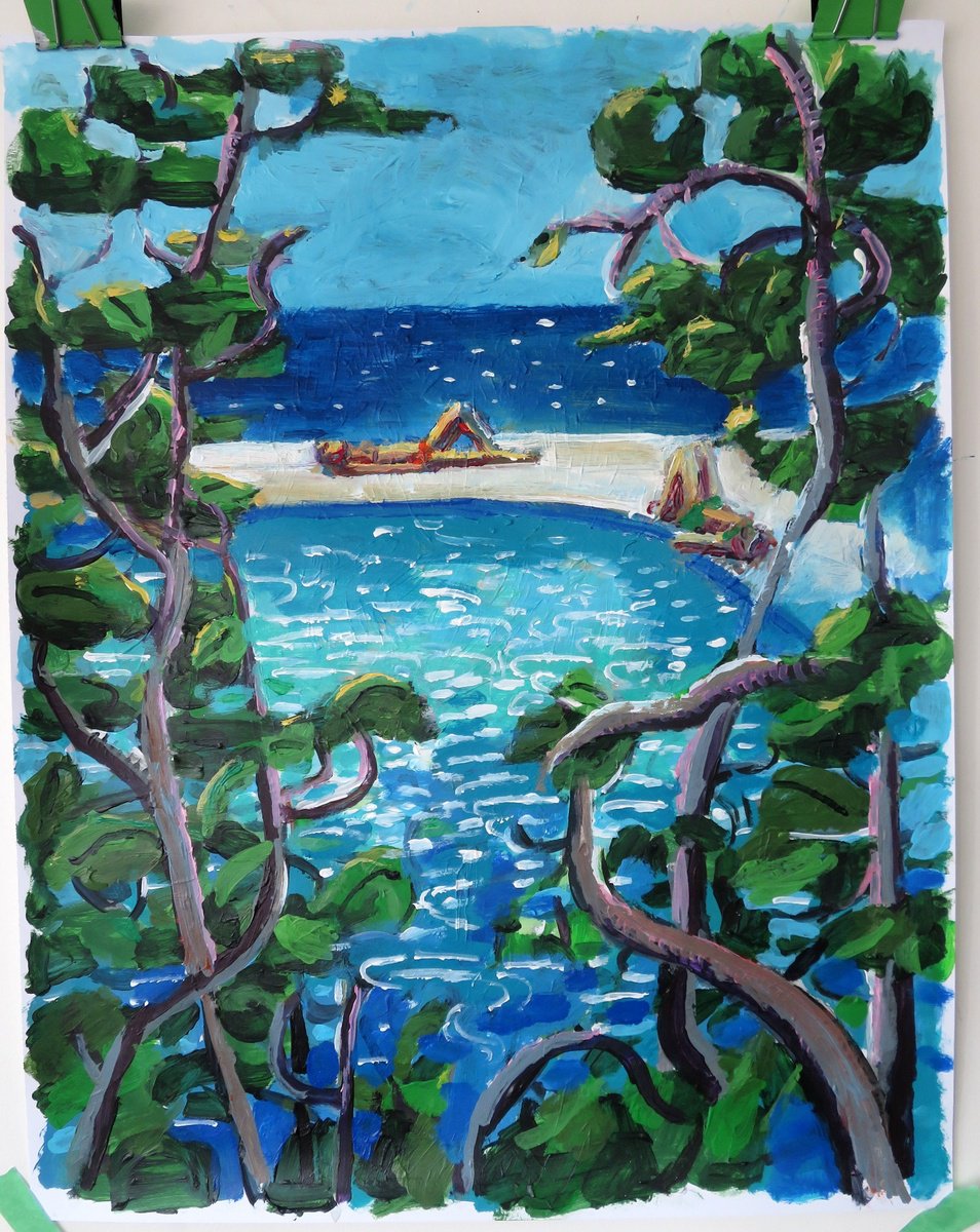  Swimming Pool View Through The Trees By Stephen Abela, 22 X 28, Artwork For Sale On Artfinder