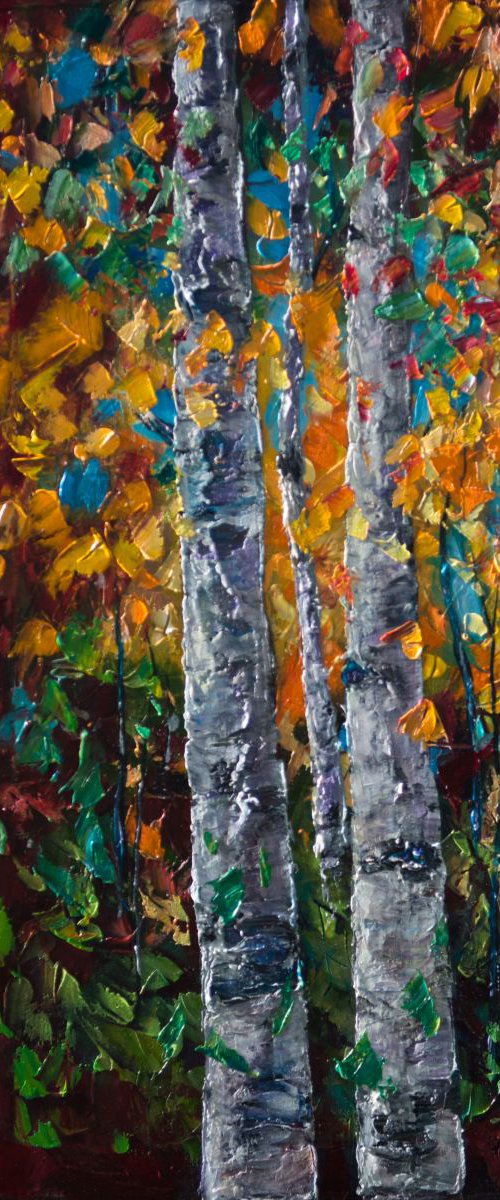 Aspen Grove - 1 oil painting with palette knife by Olena Art by Lena Owens at OLena Art