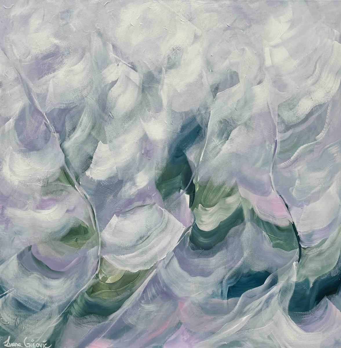 Abstract Acrylic Painting By Ivana Gigovic, 35 X 35, As Petals Dance, Original Artwork