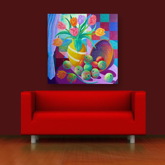 STILL LIFE OF FRUIT & FLOWERS