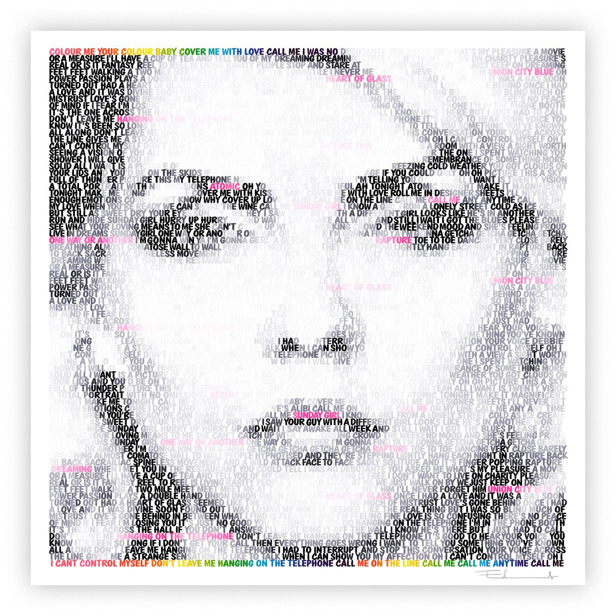 Typographic Portrait Giclee Print By Mike Edwards, 20 X 20", Debbie Harry Colour Me, Original Artwork