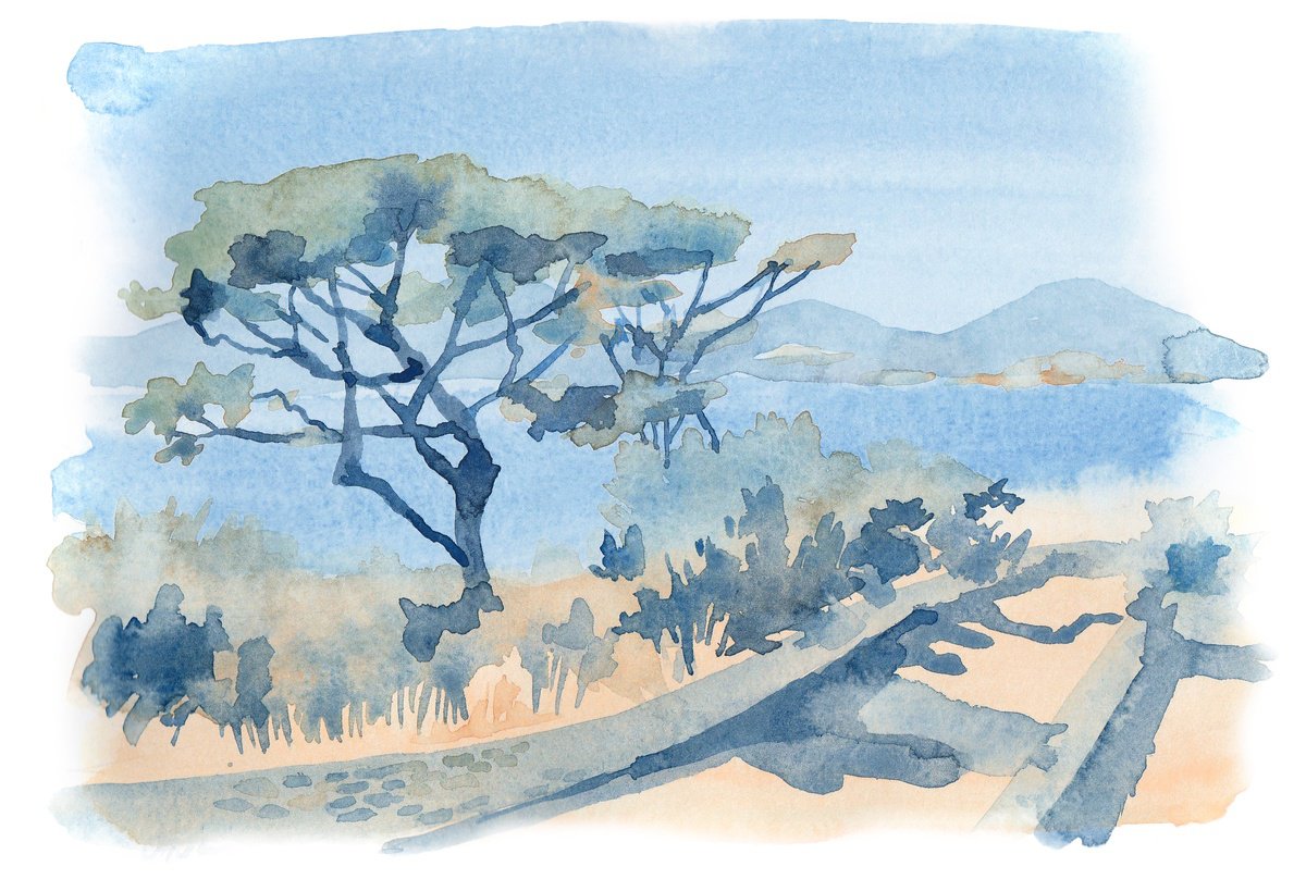 Impressionistic Landscape Watercolour By Tatiana Alekseeva, 8 X 6", Azure Breeze, Saint-Tropez, Original Artwork