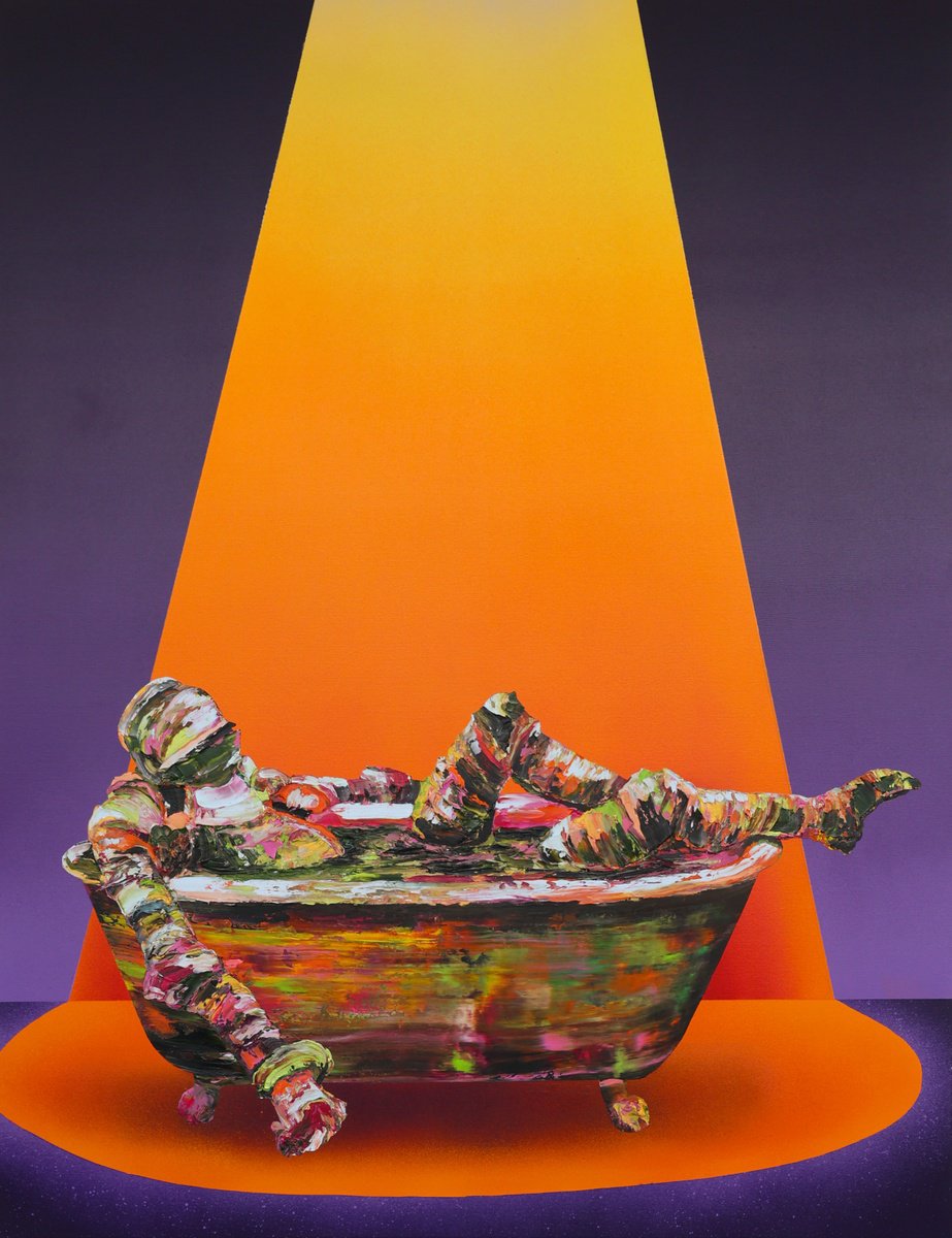 Surrealistic Portrait Oil Painting By Dominic Virtosu, 39 X 51, Light Hearted, Original Artwork