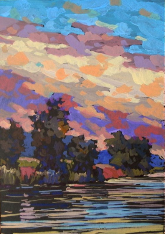 River. Original painting 30x21 cm