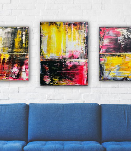 "Come Get Some" - FREE USA SHIPPING + Save As A Series - Original PMS Abstract Triptych Acrylic Paintings On Canvas - 50" x 24" by Preston M. Smith (PMS)