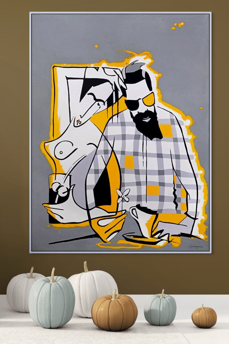 Expressive Portrait Acrylic Painting By Evgen Semenyuk, 35 X 47, Saffron Dream With Frida, Original Artwork