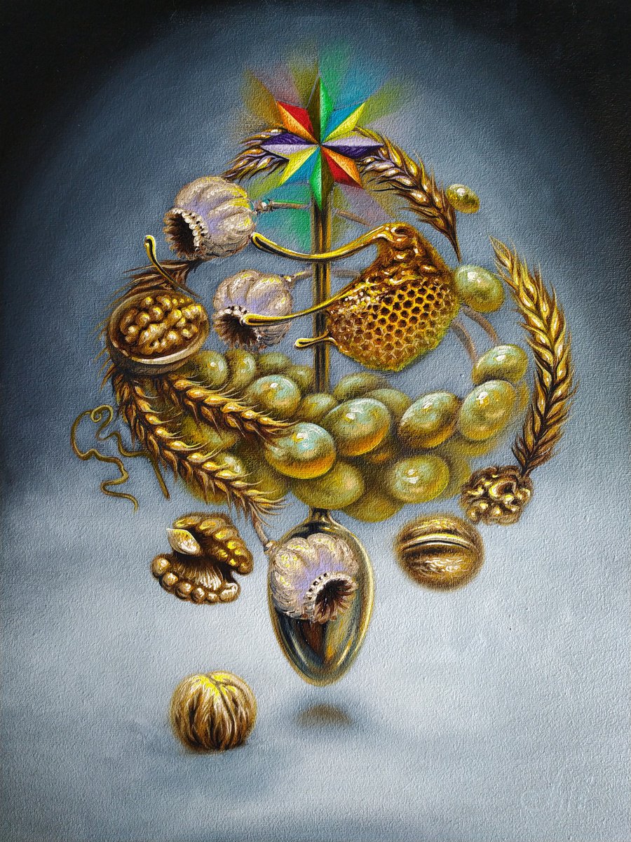 Surrealistic Still Life Oil Painting By Anna Shabalova, 12 X 16, Ukrainian Christmas : Kutya, Original Artwork