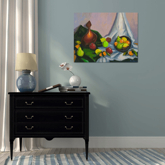 Still life with fruits and pears