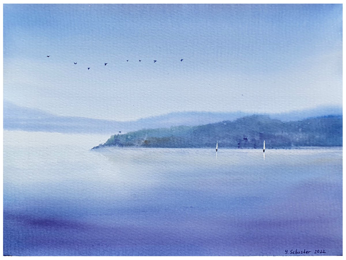 Impressionistic Landscape Watercolour By Yulia Schuster, 12 X 9", Morning Idyll, Original Artwork