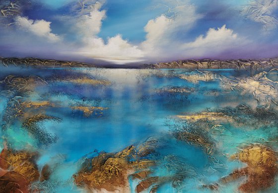 A beautiful large modern semi-abstract seascape painting "Wonderland"