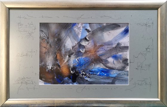 Framed Enigmatic Abstract Mindscape Spring Blue Flowers Signed KLOSKA