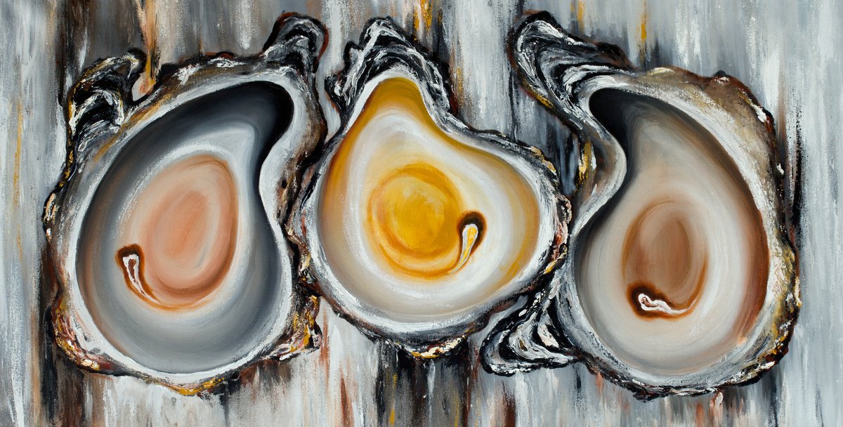 Abstract Acrylic Painting By Madhav Singh, 63 X 33", Abstract Oysters, Original Artwork