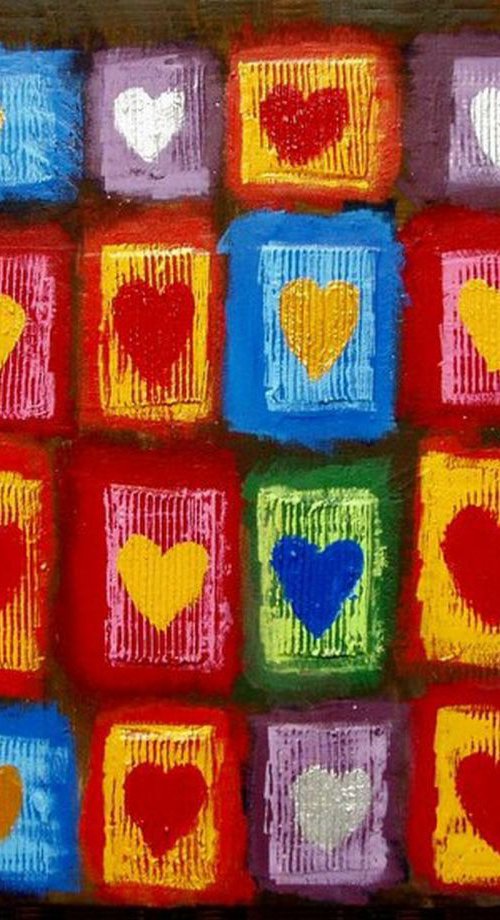 painting abstract wall art "Heart Anthology" impasto multi coloured silver gold heart romantic painting contemporary modern art abstraction expression acrylic 3 sizes available 24 x 18 " by Stuart Wright
