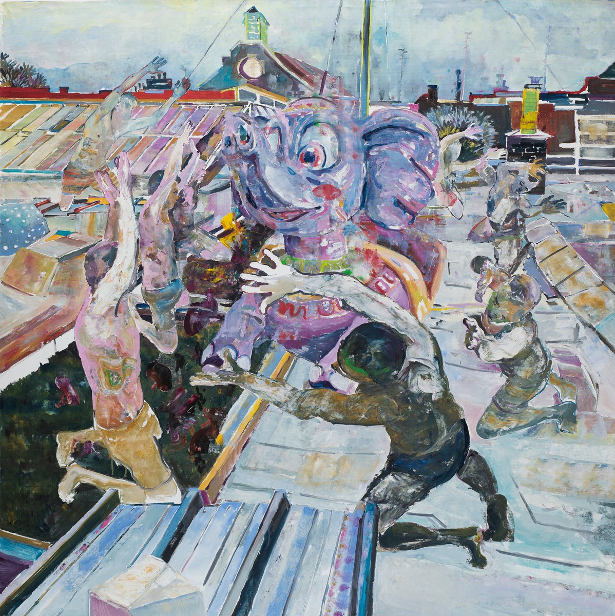 Expressive Portrait Oil Painting By Dominic Virtosu, 79 X 79, The Gathering Dumbo, Original Artwork