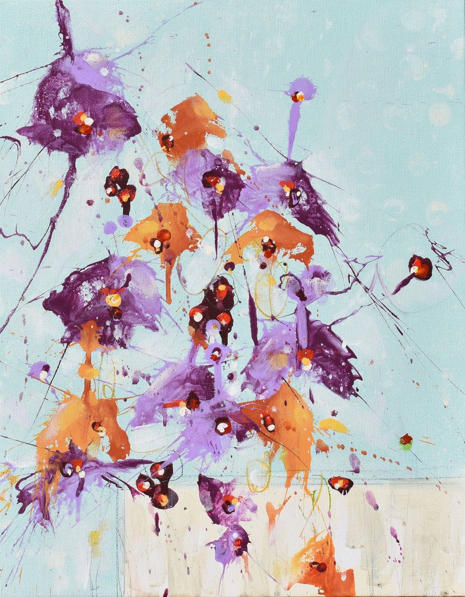 Abstract Landscape Painting By Cynthia Ligeros, 11 X 14, Flowers Of Possibility, Original Artwork