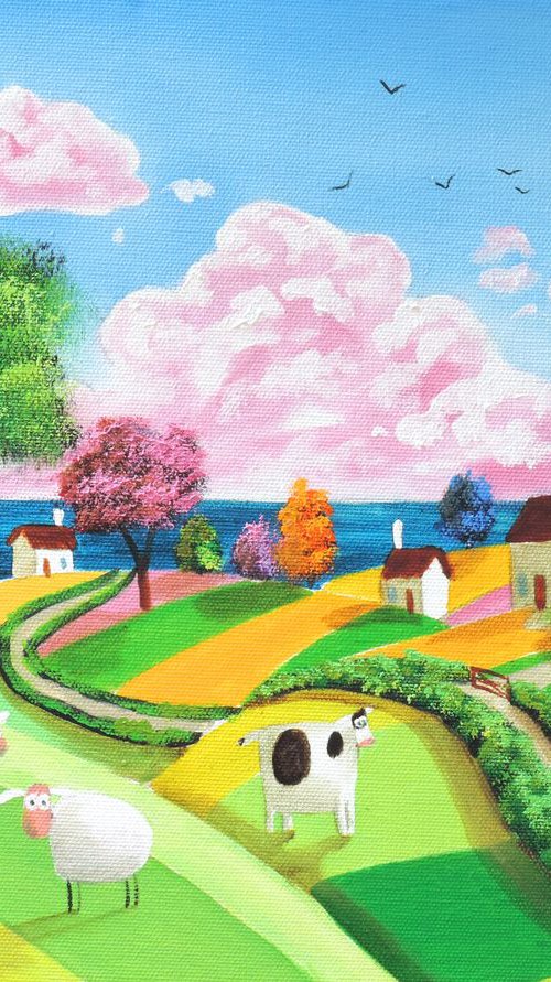 Folk art landscape by Gordon Bruce