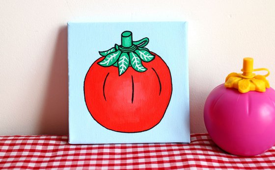 Tomato Ketchup Tomato-Shaped Bottle Pop Art Painting On Miniature Canvas