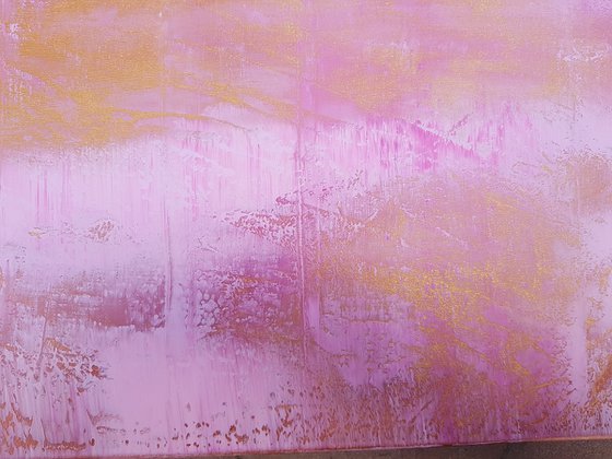 Endearment - golden and pink floral abstract