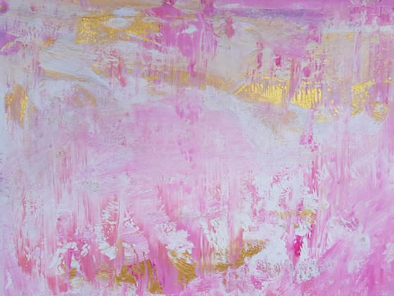 Raspberry rain - golden and pink abstract