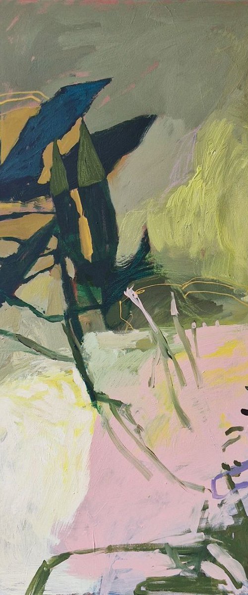 "Garden sound" Abstract green pink yellow art by Yana Sagan