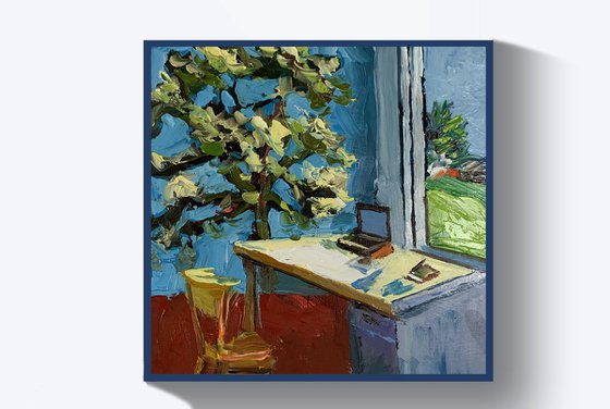 Interior painting with olive tree. Inspired by Van Gogh.