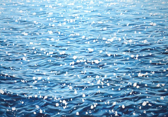 Glare on blue water.