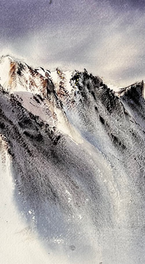 Snow in the Alps, Snowy Mountains Watercolour painting by Yana Ivannikova