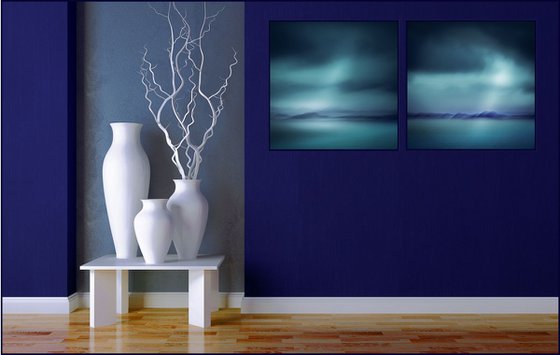 Island Dreams - Triptych - Extra large canvas prints in shades of blue