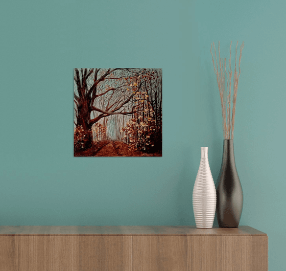 Forest in a misty haze