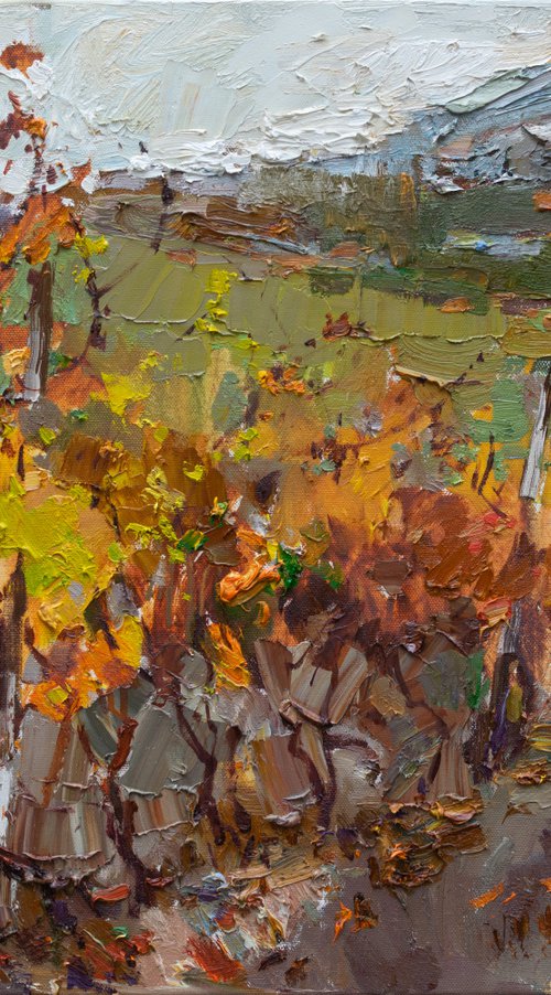 Autumn vineyard Landscape painting by Anastasiia Valiulina