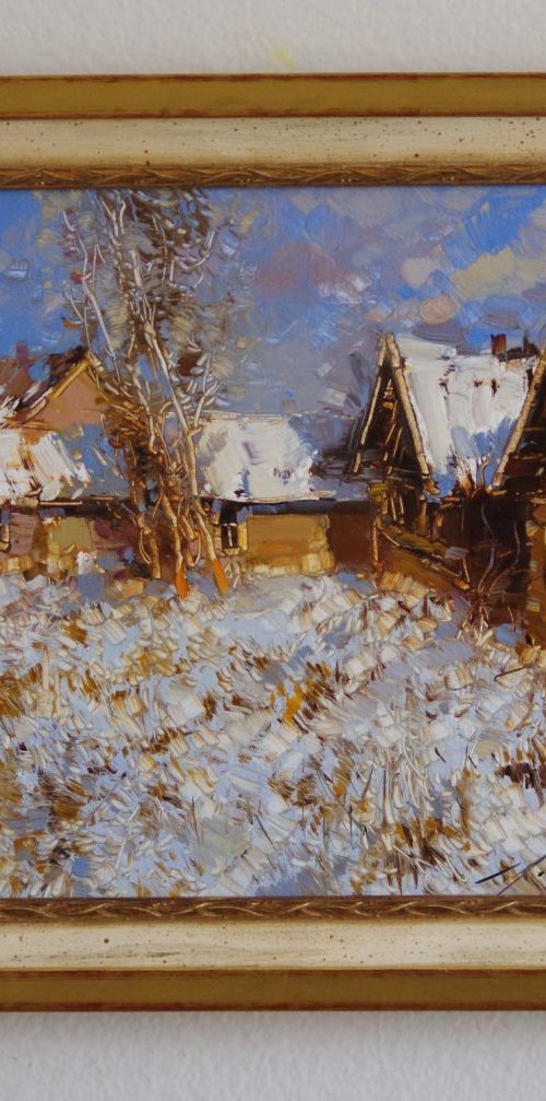 Landscape  Winter Original oil painting  Handmade artwork Framed Ready to Hang One of a kind by Vahe Yeremyan