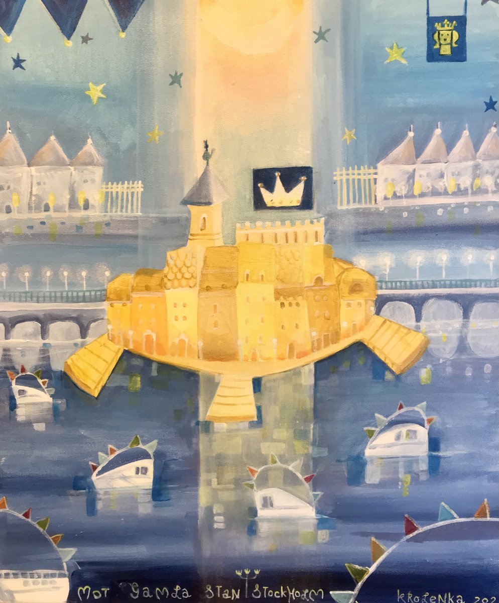 Illustrative Cityscapes Painting By Alexandra Krasuska, 20 X 23, Towards Old Town, Original Artwork