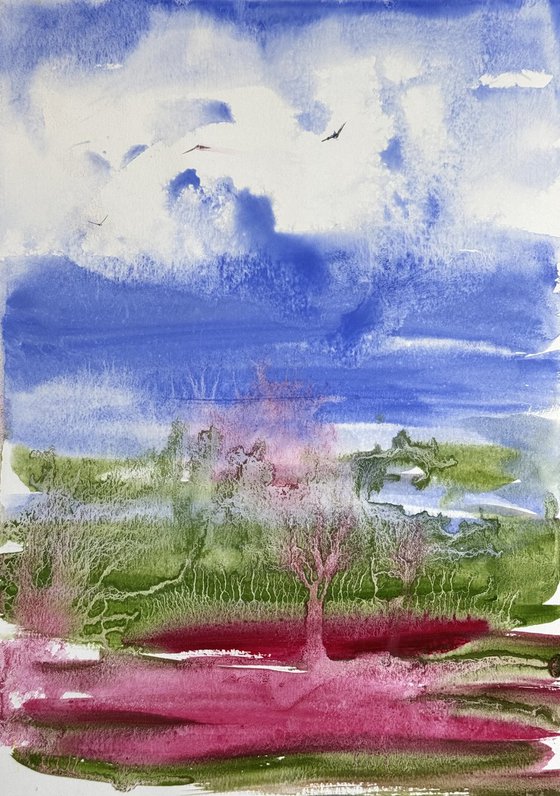 Spring rain Abstract landscape