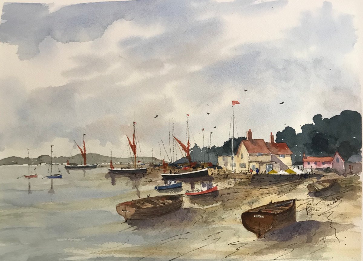 Impressionistic Landscape Watercolour By Brian Tucker, 16 X 12, Pin Mill, Original Artwork