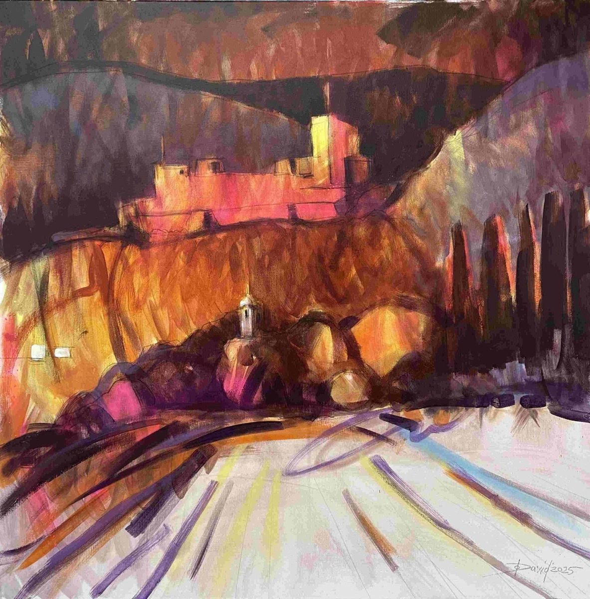 Expressive Painting , Herbst Landschaft Mit Burg Landeck By Olga David, 31 X 31, Artwork For Sale On Artfinder