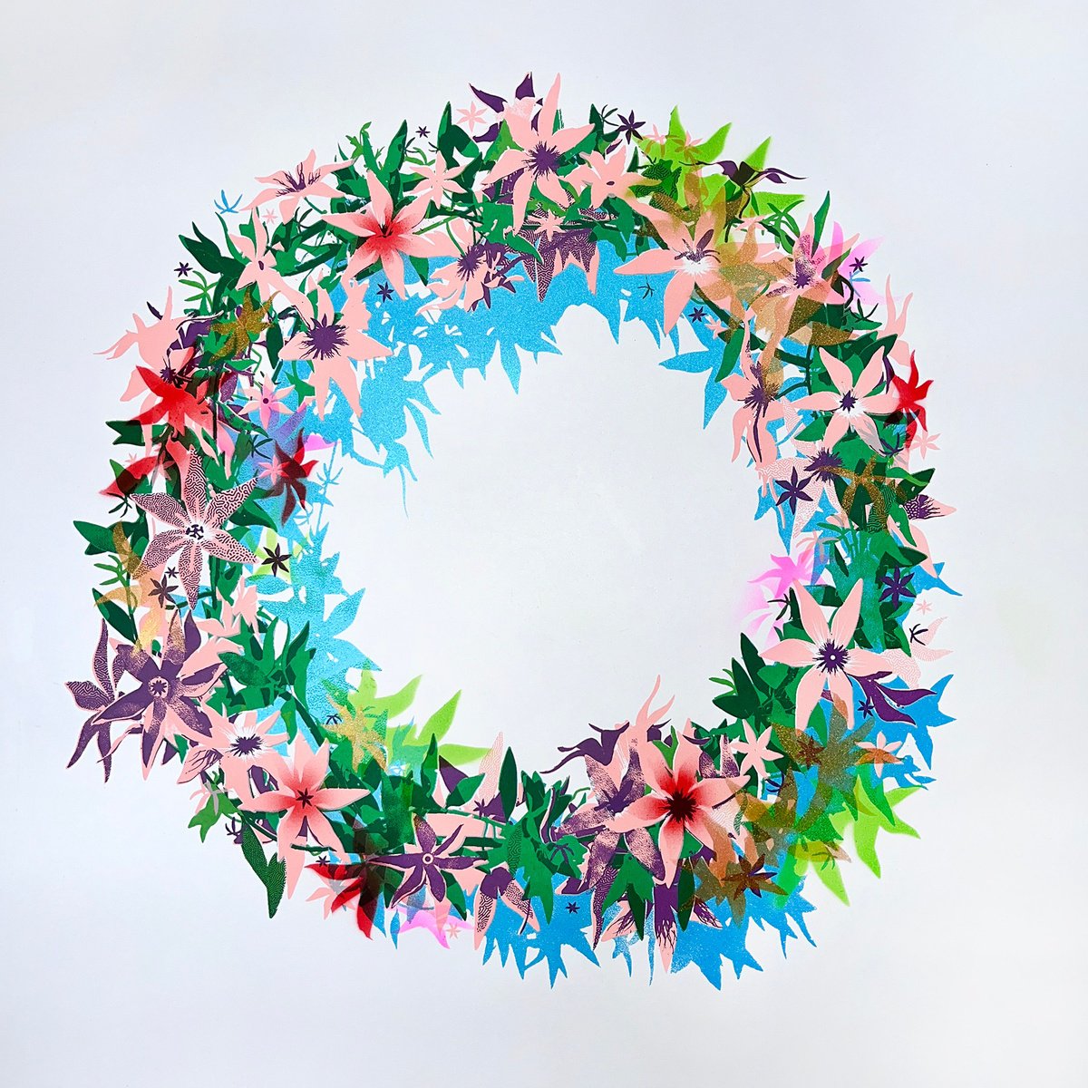 Impressionistic Screenprint , Wreath By Chris Keegan, 20 X 20, Artwork For Sale On Artfinder