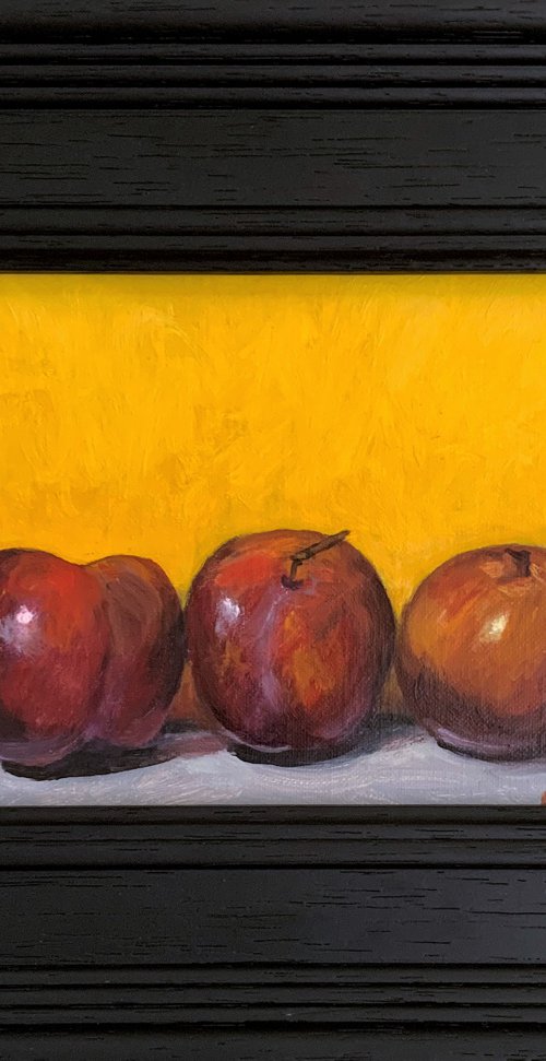 Plums Still Life original oil realism painting, with wooden frame. by Jackie Smith