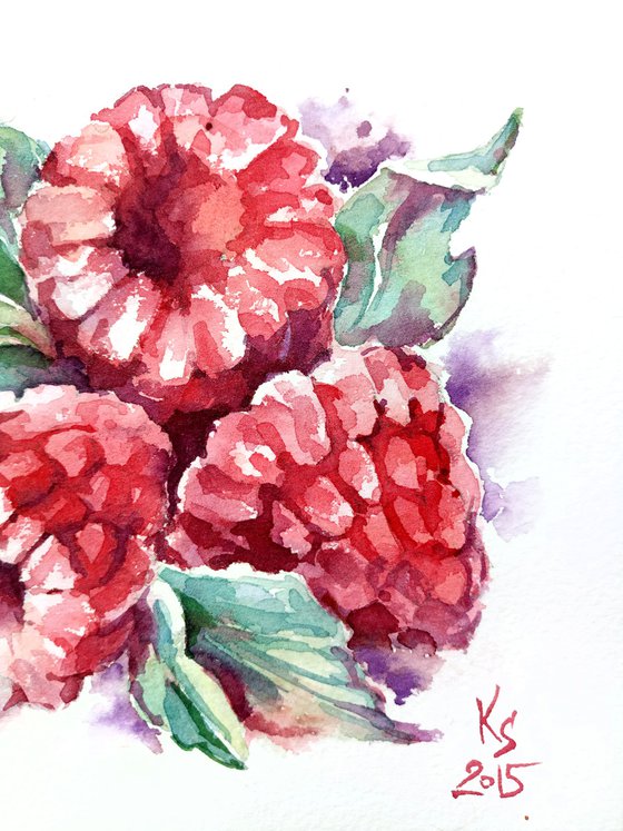 "Raspberries" from the series of watercolor illustrations "Berries"