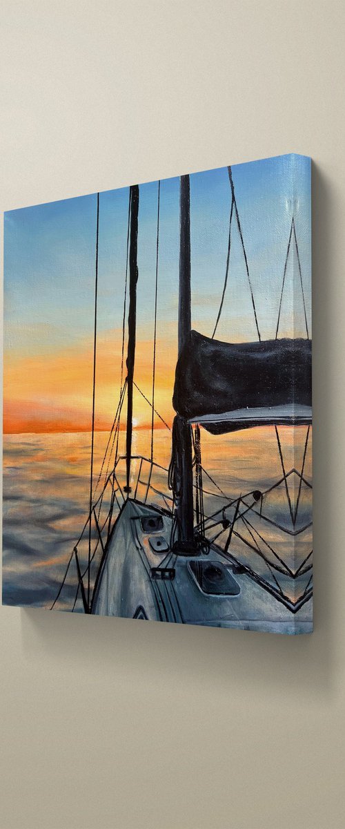 Sailboat at sunset by Valentina Ash